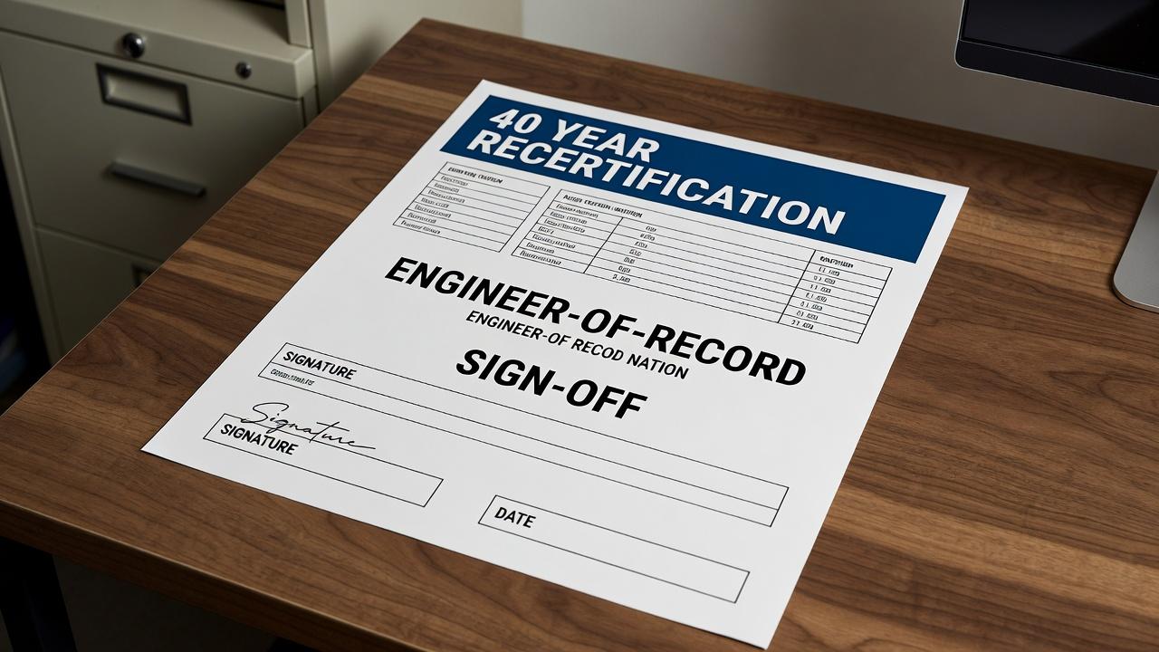 40-Year recertification document with engineer-of-record sign-off line